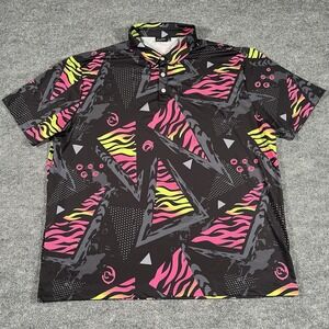 Sunday Swagger Polo Shirt Mens‎ 3XL Black Abstract Geometric Neon Golf Stretch